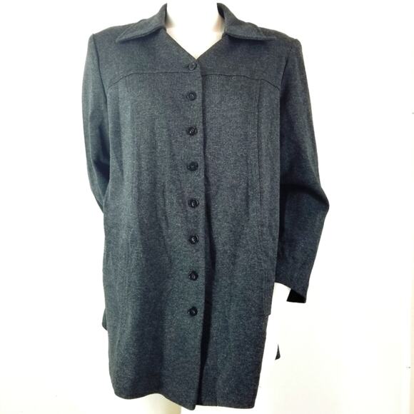 Maternity Shacket M Grey Banded Removable Collar Vtg Lightweight Flannel 90 - Picture 4 of 13